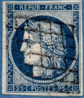 France 1849, 25 C Bleu Foncé Obliteré, Cancelled - 1849-1850 Cérès
