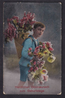 Herzlichen Gluckwunsch Zum Geburtstage - Boy With Flowers / Postcard Circulated, 2 Scan - Geburtstag