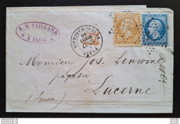 Frankreich 1866, Brief PARIS Sternstempel 12 "PD" Gelaufen Luzern - 1853-1860 Napoleon III