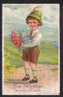 Zum Geburtstage Die Besten Wunsche - Boy With Flowers / Postcard Circulated, 2 Scan - Geburtstag