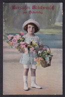 Herzlichen Gluckwunsch Zum Geburtstage - Girl With Flowers / Postcard Circulated, 2 Scan - Geburtstag