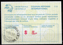 ARGENTINE ARGENTINA  La22B  $ 5.-  International Reply Coupon Reponse Antwortschein IRC IAS O CONCORDIA 16.11.76 - Interi Postali