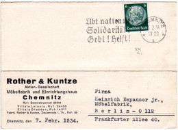 DR 1934, 6 Pf. M. Perfin Auf Firmenkarte V. Chemnitz - Autres & Non Classés