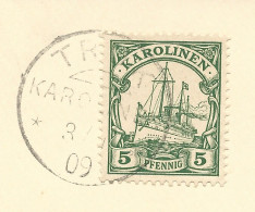 Karolinen 1909, 5 Pf. Auf Briefstück M. Stpl. TRUK - Isole Caroline