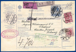 Österreich Schweiz 1908, 1 Kr.+10 H. Auf WERT- Paketkarte I.d. Schweiz. #1505 - Storia Postale