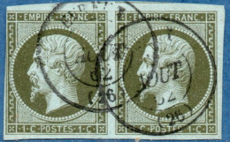 France 1860, 1c Paire Obliteré, Cancelled, Small Thin - 1853-1860 Napoleon III