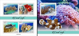 Liberia 2023, Animals, Corals, Fishes, 4val In BF +BF - Vissen