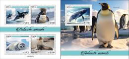 Liberia 2023, Animals, Penguins, Whale, 4val In BF +BF - Pingouins & Manchots