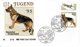 GERMANY  FDC,  German Shepherd Dog     /     ALLEMAGNE  Lettre De Première Jour, Chien De Berger   1995 - Cani