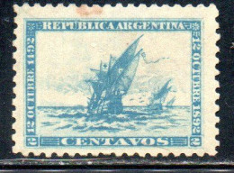ARGENTINA 1892 DISCOVERY OF AMERICA SANTA MARIA NINA AND PINTA 2c MH - Nuovi