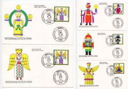 Germany 1990 5 FDCs Scott B697-B700 Christmas - Angels, Smoking Manikin, Nutcracker - 1981-1990