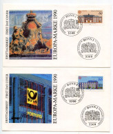 Germany, West 1990 2 FDCs Scott 1601-1602 Frankfurt Post Offices - Thurn & Taxis Palace And Modern Giro / Europa - 1981-1990