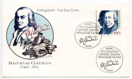 Germany, West 1990 FDC Scott 1611 Matthias Claudius, Writer - 1981-1990