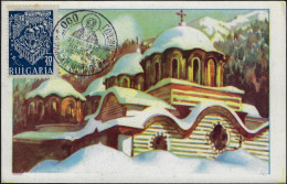 Bulgarie 1946 Y&T 492 Sur Carte Maximum. Vue Aérienne Du Monastère De Rila, Saint Jean De Rila - Abbazie E Monasteri