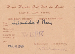 Knokke - Knocke Golf Club Du Zoute 1930 Lidkaart  (W40) - Otros & Sin Clasificación