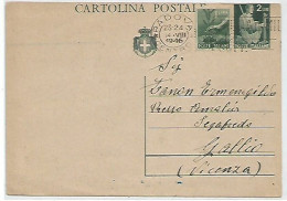 Luogotenenza 1946 CP Democratica Lire 2 # C129A Grigio + Dem. L.1 Padova 14ago1946 - Varietà Taglio Spostato - Interi Postali