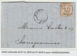 990p - ST AVOLD Cachet Français Type 17 - Novembre 70 - Pour SARREGUEMINES - 10 Ctes Alsace Lorraine - - Lettres & Documents