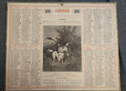 Calendrier PTT ALMANACH 1891 Des Postes Et Télégraphes 45 Loiret - Chiens Setters Au Faisan - Grand Format : ...-1900