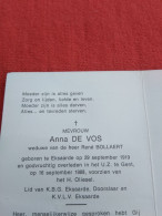 Doodsprentje Anna De Vos / Eksaarde 29/9/1919 Gent 16/9/1988 ( René Bollaert ) - Religione & Esoterismo
