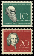 German Democratic Republic (GDR) 1958 "Famous Naturalists"  "Charles Darwin", "Carl Von Linné" - Prehistóricos