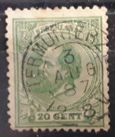 NEDERLAND PAYS BAS NETHERLANDS 1872 Wilhelm III  Yvert No 24, 20 C Vert O TERMUNTERZIJL, Groningen 3 Aug 1887, TB - Gebruikt