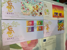 Hong Kong Stamp 2016 Monkey FDC X 4 Diff - Anno Nuovo