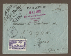 !!! SÉNÉGAL, LETTRE FM DE LA MARINE PAR AVION DE DAKAR POUR LA FRANCE DE 1942, CACHET SERVICE À LA MER - Airmail