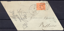 1888 16 GIU  C.20 SASS.39 "EFFIGIE DI UMBERTO I"USATO SU BUSTA A FORMA DI ROMBOIDE  DA  LUCCA X BELLUNO  MOLTO BELLA - Poststempel