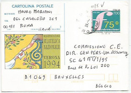 Repubblica CP229 Verona '94 Lire750 Roma 28apr1995  Uso Semplice Estero Belgio SENZA FRANCONOLLI AGGIUNTI  !!!!!!!!!!! - Postwaardestukken