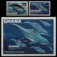 Ghana 1984 - Mi-Nr. 1039-1040 & Block 107 ** - MNH - Wale / Whale - Ghana (1957-...)