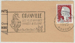 Frankreich / France 1962, Flaggenstempel Granville, Seepferdchen / Hippocampus, Seestern / Asteroidea, Gezeiten - Mundo Aquatico