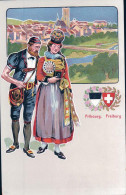 Fribourg, Couple En Costume Et Armoiries, Litho (7007) - Sonstige & Ohne Zuordnung