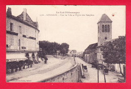 F-46-Gourdon-04A35  Tour De Ville Et L'église Des Templiers, Café De Paris, Cpa  - Gourdon