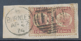 GB QV ½d Plate 6 (pair, HU-IU) Very Fine Used On Piece With Duplex „BURNLEY / 150“, Lancashire (4CD, Time Code „H“), 27. - Gebraucht
