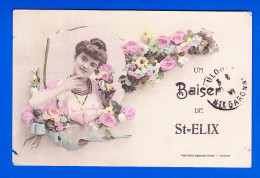 F-31-Saint Elix-02P132  Un Baiser De St Elix, Jeune Femme En Médaillon, Cpa Fantaisie - Otros & Sin Clasificación