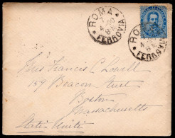 1890 7 APR  C.25 ISOLATO SASS.40 "EFFIGIE DI UMBERTO I"USATO SU BUSTA CONTENENTE LETTERA  DA  ROMA X BOSTON  MOLTO BELLA - Poststempel