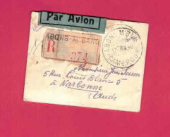 Petite Lettre Recommandée Par Avion De 1940 Pour La France - YT N° 178 Et 189 - Cartas & Documentos