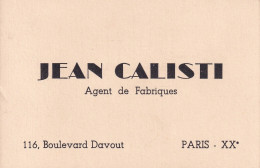 PARIS(20 Em ARRONDISSEMENT) AGENT DE FABRIQUES CALISTI(CARTE DE VISITE) - Paris (20)