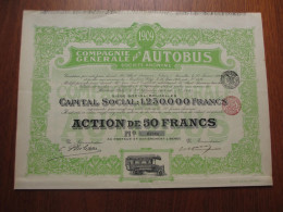 BELGIQUE - BRUXELLES 1909 - Cie GENERALE DES AUTOBUS è ACTION DE 50 FRS - BELLE VIGNETTE - Sonstige & Ohne Zuordnung