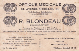 PARIS(19 Em ARRONDISSEMENT) OPTIQUE MEDICALE BLONDEAU(CARTE DE VISITE) - Arrondissement: 19