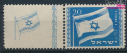 Israel 16 Mit Halbtab (kompl.Ausg.) Postfrisch 1949 Nationalflagge (10348772 - Nuovi (con Tab)