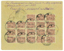 P2923 - RUSSIA, LETTER TO ITALY, FRANKED WITH 18 STAMP BLOCK OF 5 KOPED 20.10.1922 FROM MARIUPOL REGISTRED - Cartas & Documentos