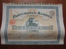 FRANCE - PARIS 1919 - PARFUMERIE RAMSES - ACTION DE 100 FRS - BELLE ILLUSTRATION DE TYPE EGYPTIENNE - Altri & Non Classificati