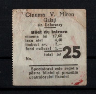 ! 1 Old Cinema Ticket From Galati, Kinoticket, Rumänien - Biglietti D'ingresso