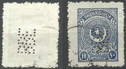 Turkey; 1924 3rd Star&Crescent Issue 10 K. "Perfin" - Used Stamps