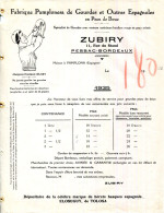 FACTURE.PAMPLONA (ESPAGNE)PESSAC.BORDEAUX.FABRIQUE DE GOURDES & OUTRES EN PEAU DE BOUC.ZUBIRY 11 RUE DU STAND.TARIF 1935 - Other & Unclassified