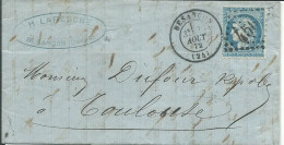 FRANCE LETTRE 25c GC 456 BESANCON ( DOUBS )  POUR TOULOUSE ( HAUTE GARONNE ) DE 1872  LETTRE COVER - 1849-1876: Klassieke Periode