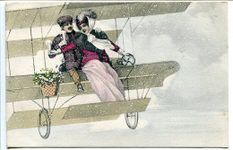 CPA Viennoise V.K. Vienne Voyagé 1911 * Couple Dans Avion Coupe Champagne Panier Gui * La Neige Qui Tombe Est En Relief - Vienne