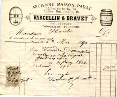 FACTURE.MARSEILLE.VARCELLIN & DRAVET TONNELIERS-FOUDRIERS 37 RUE SAINTE BARBE & 46 RUE HOCHE. - Old Professions