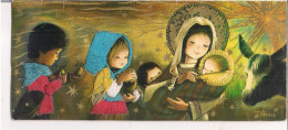 Carte Postale Double Brodée  Illustrée  -  Crèche, Enfants, Ane - Bestickt